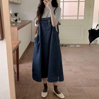 Plain Short-sleeve T-shirt / Denim Midi Jumper Dress