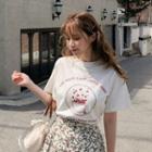 Round-neck Printed T-shirt Cream - One Size