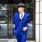 Set: Striped Double-breasted Blazer + Single-breasted Vest + Dress Pants