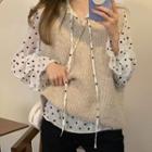 Long-sleeve Tie-neck Dotted Blouse / Sweater Vest
