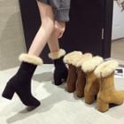 Furry Chunky-heel Short Boots