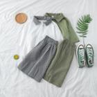 Set: Contrast-trim Cropped Polo Shirt + Check Skirt