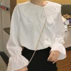 Lace Collar Bell-sleeve Blouse White - One Size
