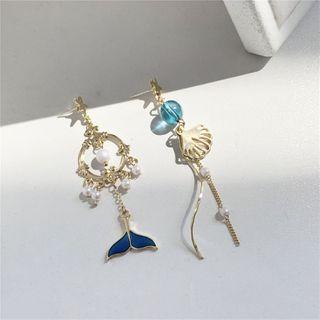 Non-matching Faux Pearl Alloy Shell Mermaid Tali Fringed Earring 1 Pair - Earrings - One Size