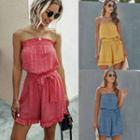 Floral Ruffle Trim Strapless Playsuit