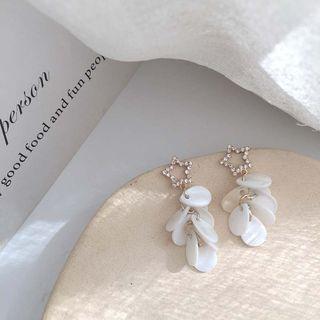 Rhinestone Star Shell Fringed Earring 1 Pair - 925 Silver - Earring - One Size