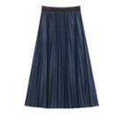 High-waist Plain Velvet Pleated Midi Skirt