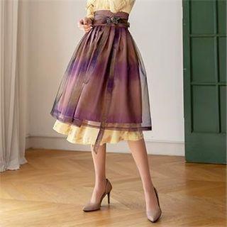 Tie-waist Mesh Overlay Wrap Skirt