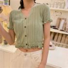 Frill Trim Open Knit Cropped Top