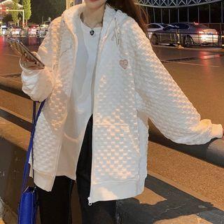 Heart Embroidered Zip-up Hoodie