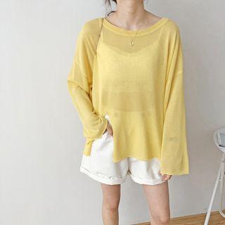 Long-sleeve Front-slit Knit Top