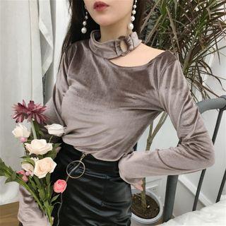 Velvet Cutout Long-sleeve Top