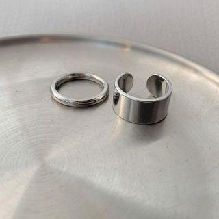 Set Of 2: Plain Ring Silver - One Size