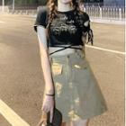 Short-sleeve T-shirt / Mini A-line Cargo Skirt