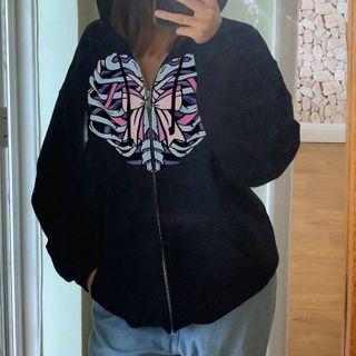 Long Sleeve Bone Print Hooded Jacket