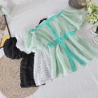 Off-shoulder Color Block Chiffon Short-sleeve Top