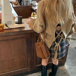 Loose-fit Sweater / Plaid Mini Skirt