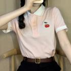 Short-sleeve Cherry Embroidered Polo Knit Top