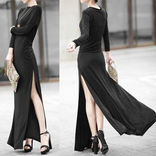 Slit Side Long-sleeve Maxi Dress