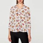 Long-sleeved Floral Print Open-front Blouse