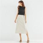 Belted A-line Long Linen Skirt