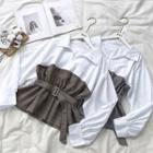 Mock Two-piece Panel Plaid Long-sleeve Blouse