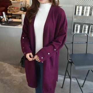 Button-sleeve Wool Blend Cardigan