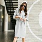 Elbow-sleeve Plain Hooded Dress
