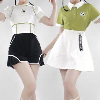 Set : Panda Print Top + Mini Skirt