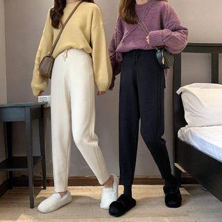 High-waist Cable Knit Straight-leg Pants