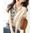 Short-sleeve Heart Print Panel Shirt