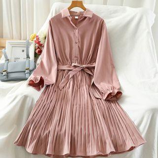 Accordion Pleat A-line Shirtdress