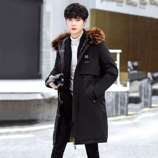 Reversible Furry-trim Zip Hooded Padded Coat