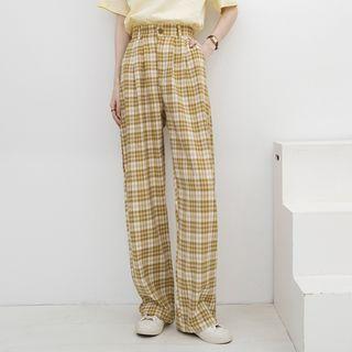 Plaid Wide Leg Pants Gingham - Khaki - One Size