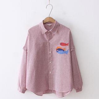 Fish Embroidery Striped Shirt