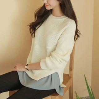 Dip-back Colored Ribbed Sweater
