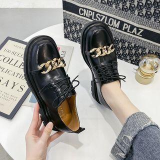 Chain Accent Faux Leather Lace-up Shoes