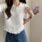 Plain Pleated Ruffle Cropped Top