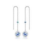 Christmas Elk Earrings With Blue Austrian Element Crystal Silver - One Size