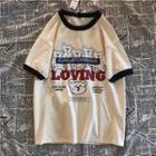 Short-sleeve Cartoon Bear Print Ringer T-shirt