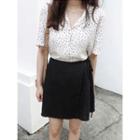 Notched-lapel Dotted Blouse