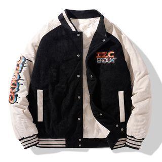 Long-sleeve Corduroy Panel Applique Bomber Jacket