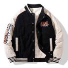 Long-sleeve Corduroy Panel Applique Bomber Jacket