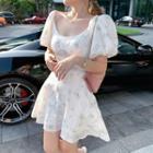 Puff Sleeve Floral Mini A-line Dress