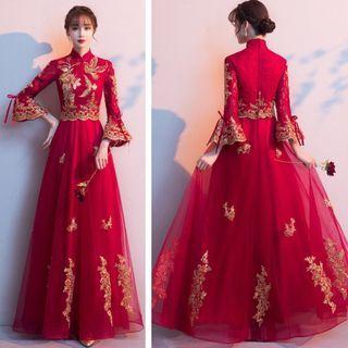 Traditional Chinese Flare-sleeve A-line Wedding Gown / Dress