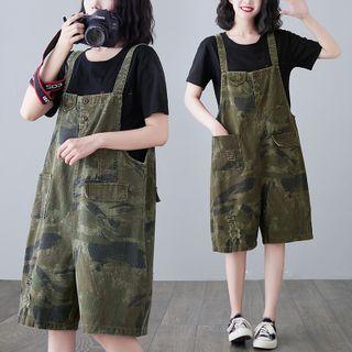 Camo Denim Wide-leg Jumper Shorts