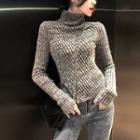 Plain Turtleneck Sweater Gray - One Size