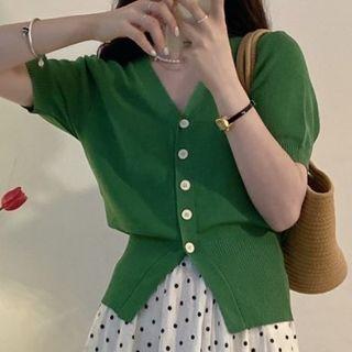 Short-sleeve Cardigan / Dotted Midi A-line Skirt