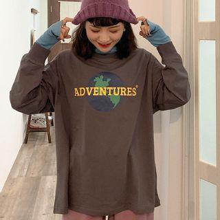 Printed Crewneck T-shirt / Mock Neck Top