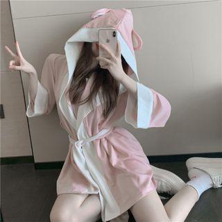 Two Tone Hooded Robe / Spaghetti Strap Sleep Dress